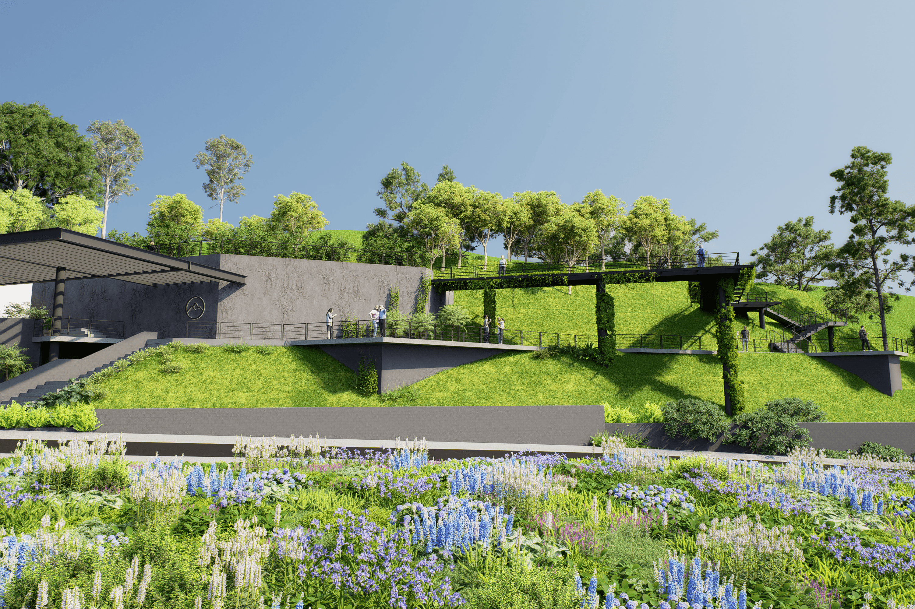 Waterford Hills clubhouse garden view